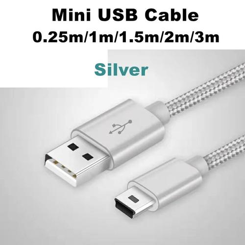couleur argent taille 3m Mini câble USB à 5 broches pour recharge rapide de données,cordon court pour lecteur MP3/MP4, voiture, DVR, GPS, appareil photo numérique, disque dur