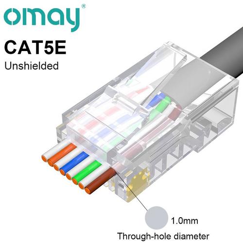 couleur CAT5E non blindé Connecteurs de réseau de prise modulaire de passage RJ45 CAT6 CAT5E UTP, extrémité à sertir plaquée or 8P8C pour câble Ethernet 50