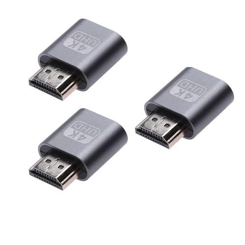 Couleur 3pcs Gris Adaptateur D'affichage Virtuel 1.4 Ddc Edid, Compatible Hdmi, Carte Graphique Avec Verrou De Prise Factice, Émulateur De Plate-Forme Gpu Pour Mineur De Bitcoin Btc