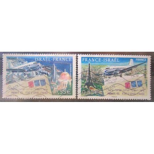 2008. Série Complète F4299 Et F4300: 60ème Anniversaire Du 1er Vol Entre Israel Et La France.