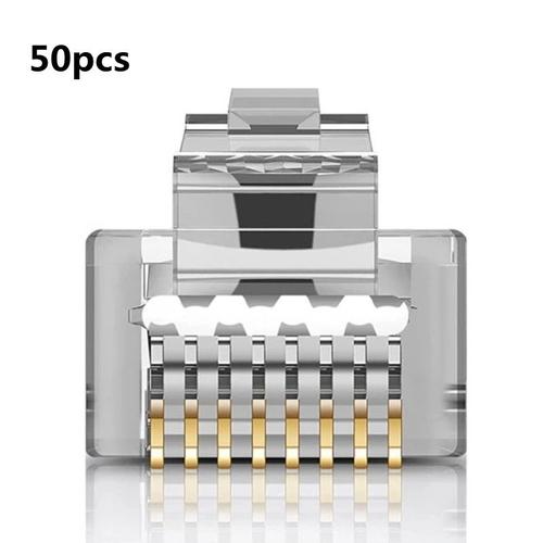 couleur 50 Pièces Connecteurs RJ45 Cat6 Cat 6A plaqués or 8P8C, connecteur de passage blindé, prise modulaire, câble Ethernet à sertir