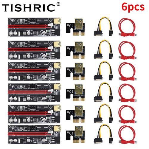 Couleur 6pcs 009s 6 Led Carte Pcie Riser 009s Pci Express Pour Minage De Crypto Monnaie, 6 Broches Vers Sata 1x 16x Usb 3.0, Extendeur Led, Eth, Btc, 6 Pièces Fournies