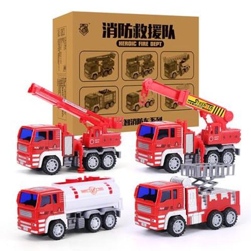 Couleur 4 Pièces B Grand Camion De Pompiers Résistant Aux Chutes Pour Enfants, Ensemble De Jouets Éducatifs, Échelle, Élévateur, Arroseur, Camion De Pompier