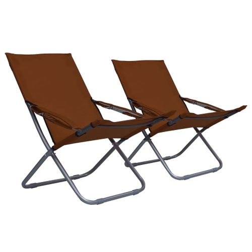 Prolenta Premium - Chaises Pliables De Plage 2 Pcs Tissu Marron