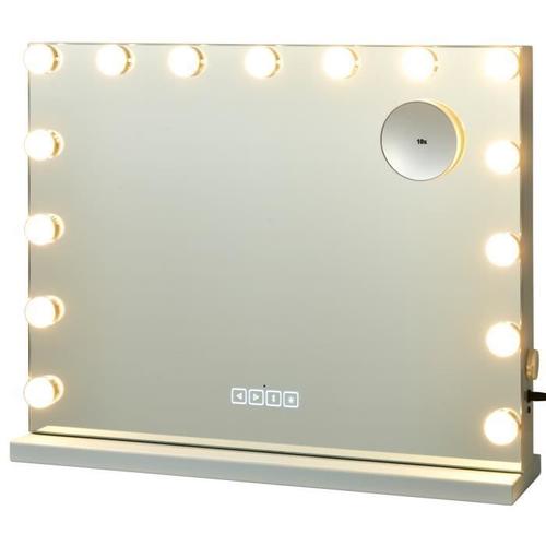 COSTWAY Miroir Hollywood de Maquillage LED Eclairage à Commande Tactile,Grossissement 10X,Haut-Parleur Bluetooth,3 Couleur Réglable