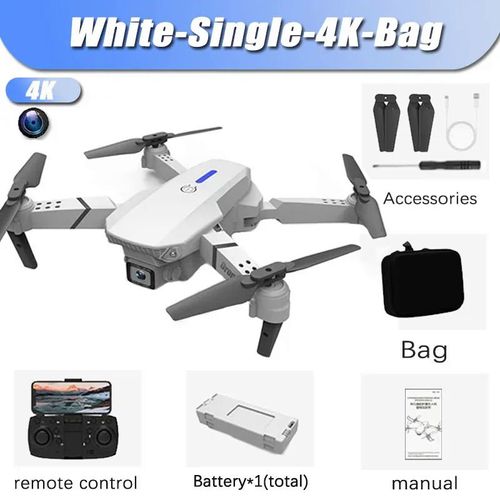 E88 Pro Wifi Fpv Drone Wide Angle Dual Hd 4k 1080p Camera Airplane Height Hold Rc Foldable Quadcopter Helicopter Apron Toy Gift - Type White-Single-4k-Bag-Generique