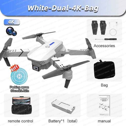 Drone E88pro Rc 4k Professionnel Avec Caméra Hd Grand Angle 1080p,Hélicoptère Rc Pliable,Wifi,Fpv,Supporte Le Tablierté - Type White-Dual-4k-Bag-Generique