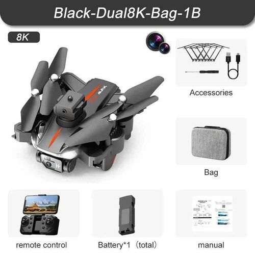 Drone P11s Pro Max Avec Caméra Hd 8k,Gps,Quadricoptère Pliable,Jouets Intelligents À Quatre Voies,Évitement D'obstacles,Rc,Cadeaux Professionnels,5000m - Type Black Dual8k 1b #A-Generique