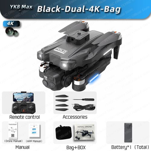 Drone Professionnel Avec Moteur Sans Balais,Quadrirotor Rc,Évitement D'obstacles,Flux Optique 360 °,Caméra Hd 4k,Grand Angle,Wifi 5g,Yk8 - Type Black-4k-Bag-Generique