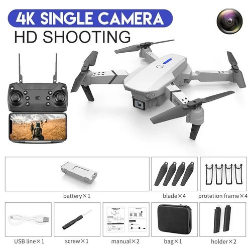 Mini Drone E88s 4k Hd Avec Caméra Pour Touriste,Pliable À 360 °,Évitement D'obstacles,Wifi,Fpv,Sans Balais,Quadrirotor,Hélicoptère,Jouets Pour Enfants,Coussin Tarmac - Type 4k Single Camera #A-Generique