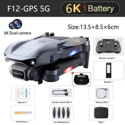 Drone Professionnel F12 Gps 4k 6k Hd Grand Angle Esc Caméra Wifi Fpv Rc Hélicoptère Brushless Pliable Quadcopter Drones,2024 - Type 6k Black 1b Bag Vr-Generique
