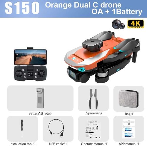K750fa-Drone Aérien S150,Caméra Hd 8k Pour Touristes,Flux Optique,Évitement D'obstacles,Moteur Sans Balais,Jouets Quadricoptères Pliables Professionnels - Type Orange-4k-Of-Oa-1b