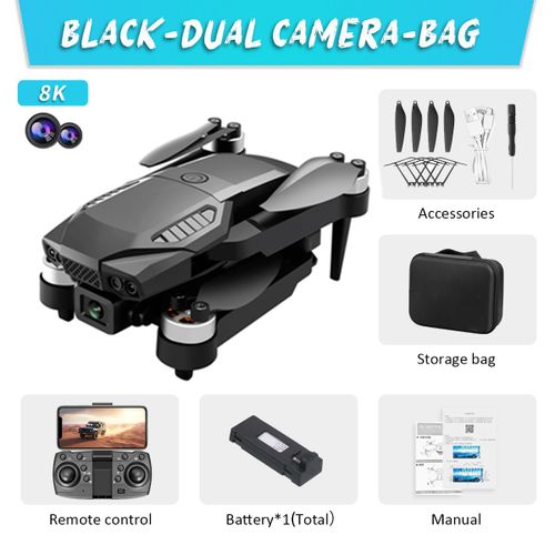 Fcontemdrone-Caméra Professionnelle Pour Touristes,1080p,Wifi,Fpv,Hd,Photographie Aérienne,Grand Angle,Sans Balais,Rc,Quadrirotor Pliable - Type Black-Dc-8k-1b-Generique