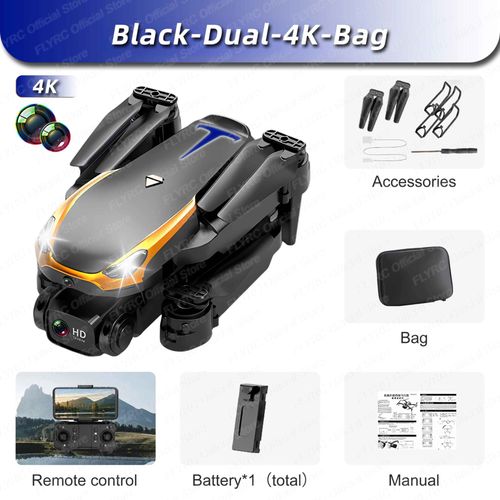 Drone Professionnel 8k Hd Camear Rc,Quadricoptère,Hélicoptère Wifi Fpv,Distance,Éviter Les Obstacles,Flux Optique,Jouet Cadeau Pour Enfantx Placements - Type Black-Dual-4k-Bag-Generique