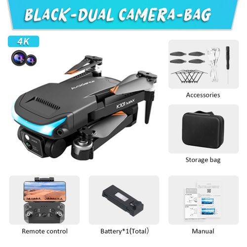 K750fa-Drone K101 Pour Touristes Professionnels,Caméra Hd,Photographie Aérienne,Hélicoptère Fpv,Évitement D'obstacles,Jouet Quadcopter Rc Pliable - Type Black-Dc-4k-1b-Generique