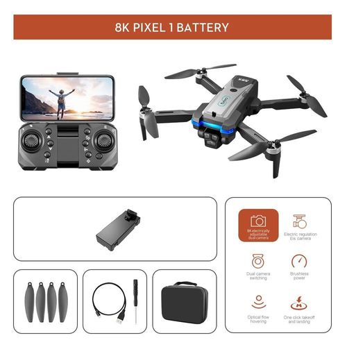 Drone Professionnel Hd Sans Balais Avec Trois Caméras,Évitement D'obstacles Aérien,Quadrirotor Pliable,Jouets Optiques Sans Balais,S8s,2.4g,8k - Type Black-Generique