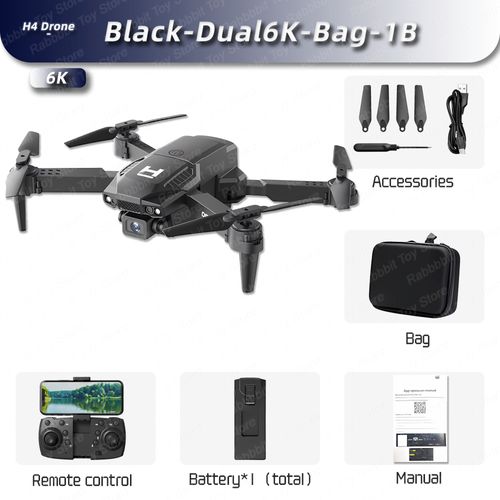 H4 Mini Drone 4k Wifi Fpv Grand Angle Hd Dual8k Caméra Recommande De Tenir Rc Pliable Quadcopter Hélicoptère Jouet Cadeau Tablier,Vente - Type Black-Dual6k-Bag-Generique