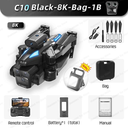 Drone C10 Max 6000m Gps Rc Hd,Flux Optique,Positionnement,Évitement D'obstacles,Geste,Photographie,Pliable,Quadrirotor,Jouet,Cadeaux - Type Black-8k-Bag-1b #B-Generique