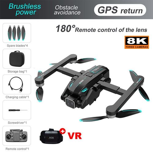 Drone S188 Rc Avec Caméra Hd Professionnelle,Hélicoptère Pliable Pour Touristes,Grand Angle,Wifi,Fpv,Recommandé De Tenir Des Cadeaux De Jouets Pour Enfants,8k - Type 8k Black Vr-Generique