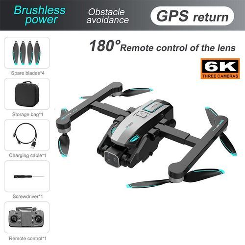 Drone S188 Rc Avec Caméra Hd Professionnelle,Hélicoptère Pliable Pour Touristes,Grand Angle,Wifi,Fpv,Recommandé De Tenir Des Cadeaux De Jouets Pour Enfants,8k - Type 6k Avoidance Silver-Generique