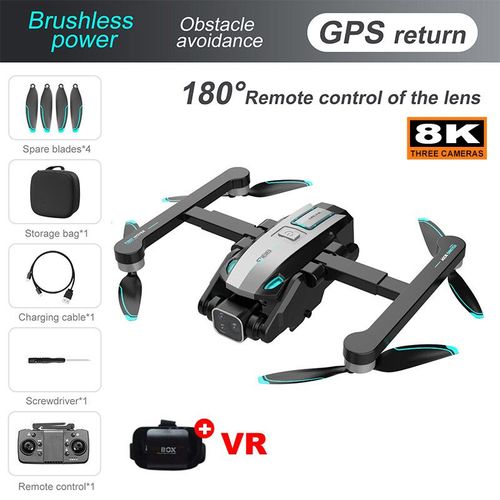 Drone S188 Rc Avec Caméra Hd Professionnelle,Hélicoptère Pliable Pour Touristes,Grand Angle,Wifi,Fpv,Recommandé De Tenir Des Cadeaux De Jouets Pour Enfants,8k - Type 8k Silver Vr-Generique