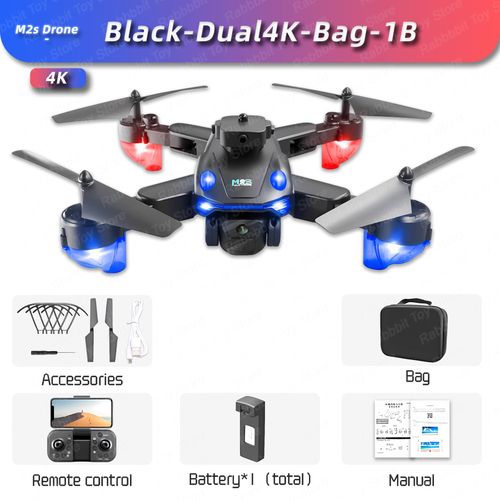 Drone M2s Professionnel 8k Pour Touristes,Caméra 4k Esc Wifi Fpv,Évitement D'obstacles,Quatre Axes Pliant Rc,Photographie Aérienne,Tablier De Vente - Type Black-Dual4k-Bag-Generique