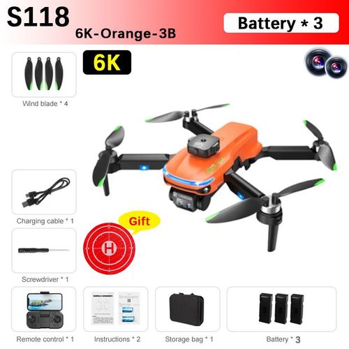 Bmad-Drone Professionnel S118 Rc 8k Esc Avec Caméra Pour Touristes,Moteur Sans Balais,Évitement D'obstacles,Quadrirotor Pliable,Jouets,Cadeau - Type 6k-Orange-3b