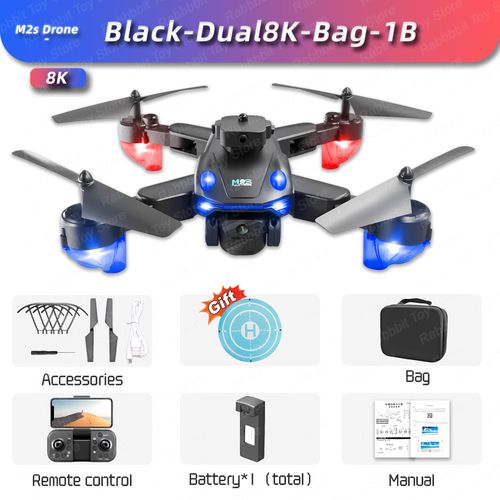 Drone M2s Professionnel 8k Pour Touristes,Caméra 4k Esc Wifi Fpv,Évitement D'obstacles,Quatre Axes Pliant Rc,Photographie Aérienne,Tablier De Vente - Type Black-Dual8k-Bag-Generique