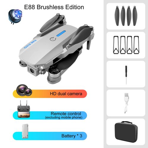 Drone Rc Professionnel À Moteur Sans Balais,E88,Evo,E88 Pro,8k,Caméra Pour Touristes,Flux Optique,Hélicoptère Pliable,Avion,Quadrirotor - Type White-Generique