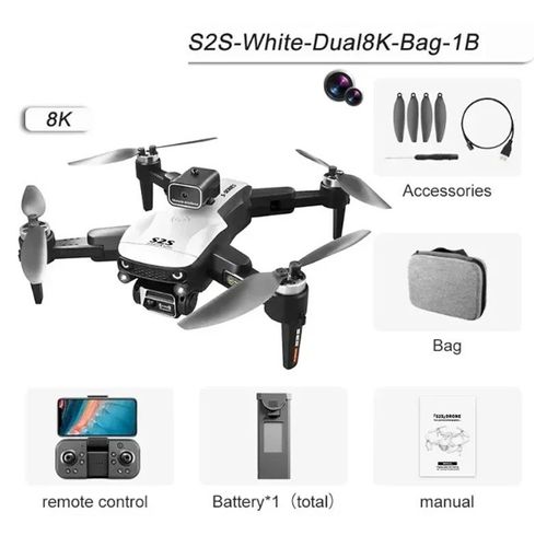 Drone Professionnel Sans Balais S2s,Caméra Hd Pour Touristes,Évitement D'obstacles,Photographie Aérienne,Quadrirotor Pliable,Vol De 25 Minutes,4k,8k - Type White-Generique