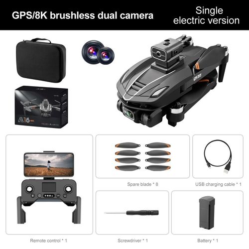 Drone Avec Caméra Hd Pour Touristes,A16 Pro,4k,Gps Professionnel,Fpv,Moteur Sans Balais,Wifi 5g,Jouets Quadricoptères Rc - Type Rubber Black-Generique