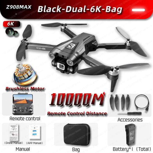 Mini Drone Professionnel Z908pro Max Dual4k Esc,Wifi Fpv,Évitement D'obstacles,Sans Balais,Quatre Axes,Pliable,Rc Quadcopter,Jouet,Cadeau - Type Black-Dual6k-Bag-Generique