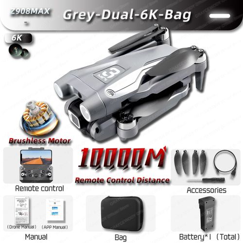 Mini Drone Professionnel Z908pro Max Dual4k Esc,Wifi Fpv,Évitement D'obstacles,Sans Balais,Quatre Axes,Pliable,Rc Quadcopter,Jouet,Cadeau - Type Grey-Dual6k-Bag-Generique