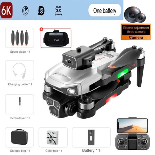M1s Mini Drone 4k Avec Trois Caméras,Professionnel,Grand Angle,Localisation De Flux Optique,Quatre Voies,Évitement D'obstacles,Rc Quadcopter,Jouets - Type 6k Grey 1b Vr-Generique