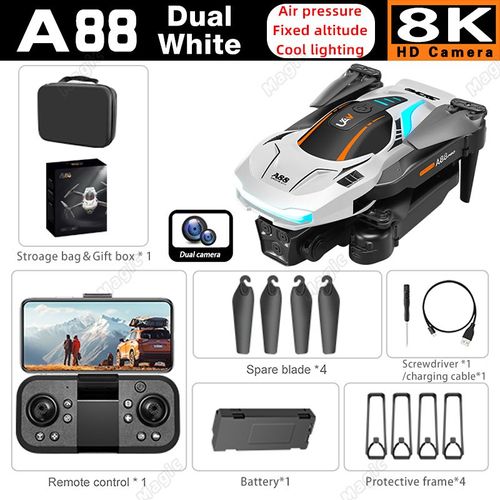 Drone Télécommandé A88 Pour Touristes,Caméra 8k,Haute Définition,Photographie Aérienne Professionnelle,Gps 5g,Évitement D'obstacles,Quadrirotor - Type 8k Dual White 1b-Generique