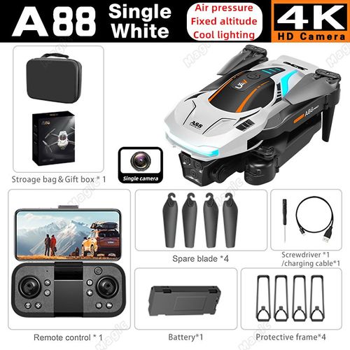 Drone Télécommandé A88 Pour Touristes,Caméra 8k,Haute Définition,Photographie Aérienne Professionnelle,Gps 5g,Évitement D'obstacles,Quadrirotor - Type 4k Single White 1b-Generique