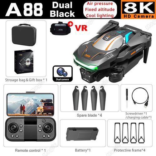 Drone Intelligent Télécommandé A88,Caméra Pour Touristes,Photographie Aérienne Haute Définition 8k,5g,Gps,Évitement D'obstacles,Quadrirotor,Tout Neuf - Type 8k Dual Black 1b Vr-Generique