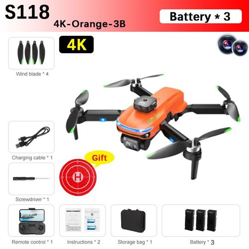 Bmad-Drone Professionnel S118 Rc 8k Esc Avec Caméra Pour Touristes,Moteur Sans Balais,Évitement D'obstacles,Quadrirotor Pliable,Jouets,Cadeau - Type 4k-Orange-3b