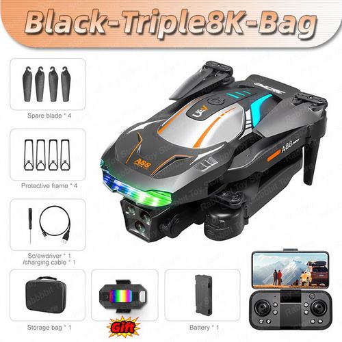 Drone Professionnel A88 8k,Quadrirotor Pliant,Photographie Aérienne,Évitement D'obstacles,Positionnement De Flux,Lumière Vendue - Type Black-Triple8k-Bag-Generique