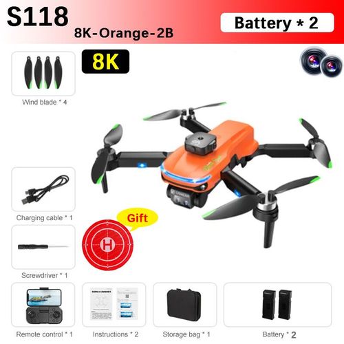 Bmad-Drone Professionnel S118 Rc 8k Esc Avec Caméra Pour Touristes,Moteur Sans Balais,Évitement D'obstacles,Quadrirotor Pliable,Jouets,Cadeau - Type 8k-Orange-2b