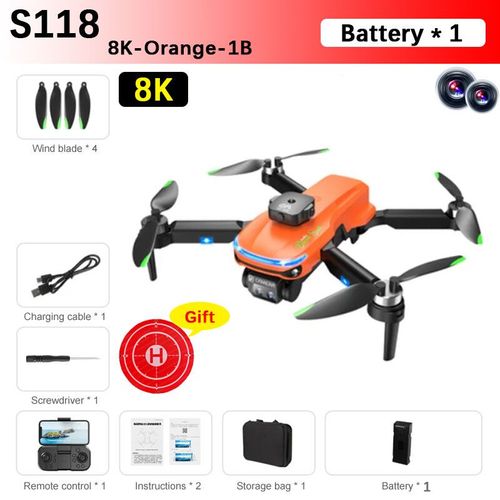 Bmad-Drone Professionnel S118 Rc 8k Esc Avec Caméra Pour Touristes,Moteur Sans Balais,Évitement D'obstacles,Quadrirotor Pliable,Jouets,Cadeau - Type 8k-Orange-1b