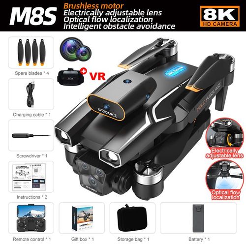 Drone Professionnel M8s Pour Touristes 8k,Caméra Haute Définition 360,Évitement D'obstacles,Photographie Aérienne,Quadrirotor Rc Pliable,Jouet Cadeau - Type 8k Black-1b Pro Vr-Generique