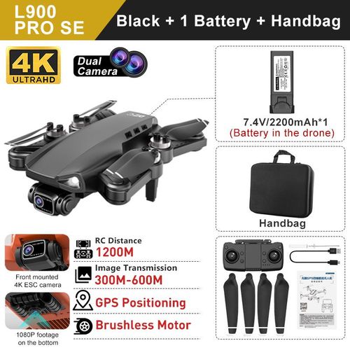 Circzrc-Drone Gps L900 Pro Se,Caméra 4k,Moteur Sans Balais,Wifi 5g,Photographie Aérienne Professionnelle,Quadrirotor Pliable,L900 Pro Max - Type L900prose-Black-Bag-Generique