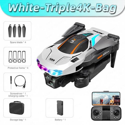Drone Professionnel A88 8k,Quadrirotor Pliant,Photographie Aérienne,Évitement D'obstacles,Positionnement De Flux,Lumière Vendue - Type White-Triple4k-Bag-Generique