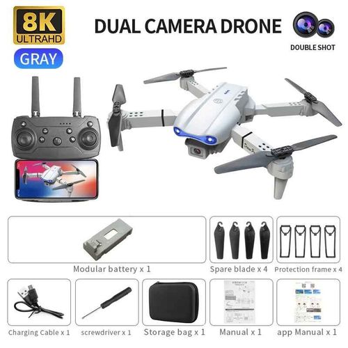 Drone Professionnel E99pro Avec Caméra Pour Touristes,Photographie Aérienne,Jouets Quadricoptères Pliables,4k,8k,5g,Wifi,Fpv,Uav,Rc,Recommandé De Tenir - Type Gray Dual 8k 1b-Generique
