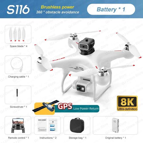 Lenovo-Drone Professionnel S116 Max,5g,Gps,8k,Caméra Pour Touristes,Flux Optique,Sans Balais,Évitement D'obstacles,Wifi,Fpv,Avion Rc,9000m - Type White Dual 8k 1b-Generique