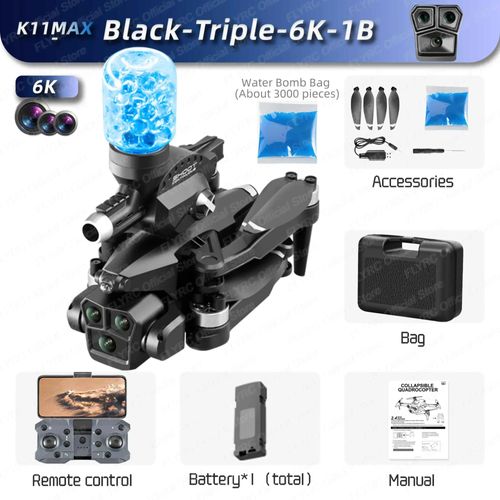 Drone K11 Max Avec Bombes À Eau,Photographie Aérienne Professionnelle,Avion 8k,Trois Caméras,Évitement D'obstacles,Quadrirotor Pliable - Type Black-6k-Bag-Generique
