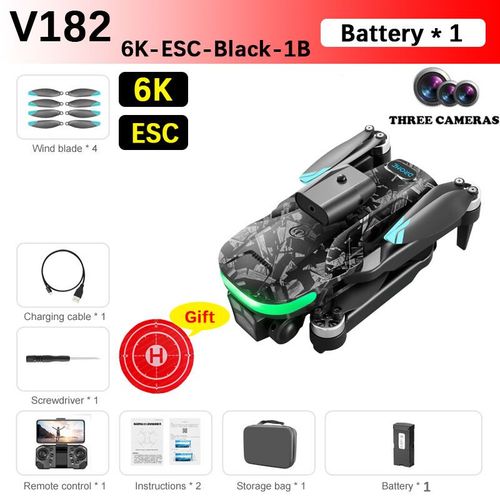 Bmad-Drone De Photographie Aérienne À Trois Caméras,Avion De Photographie,Flux Optique Sans Balais,Évitement D'obstacles,V182,2.4g Drone 4k Professional Drone Professionnel - Type 6k-Esc-Black-1b-Generique
