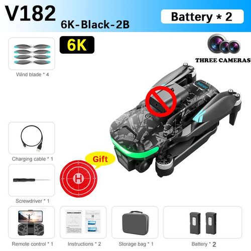 Bmad-Drone De Photographie Aérienne À Trois Caméras,Avion De Photographie,Flux Optique Sans Balais,Évitement D'obstacles,V182,2.4g Drone 4k Professional Drone Professionnel 2023 - Type 6k-Black-2b-Generique