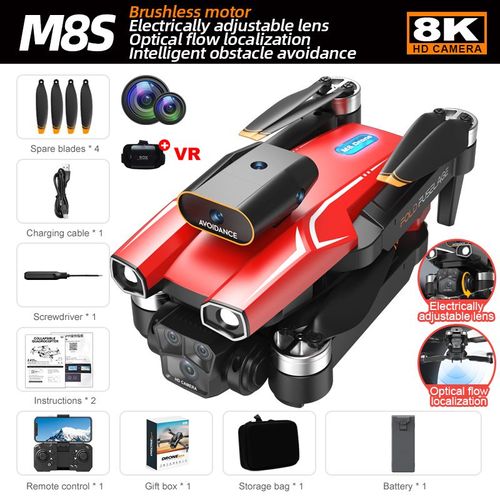 Drone Télécommandé M8s,Photographie Aérienne Haute Définition 8k,Caméra Pour Touristes Professionnels,Façade Pliable,Tout Neuf - Type 8k Red-1b Pro Vr-Generique